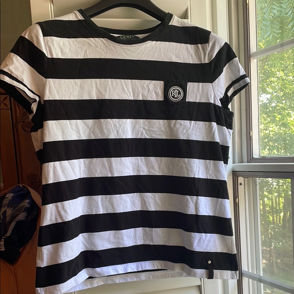 Ralph Lauren Double RL Black and White Boxy Polo Tee